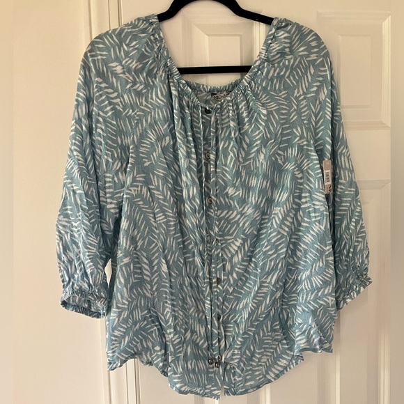 NWT NIC + Zoee Women's Blue Patterned In Stitches Buttondown Top (Medium) - Picture 5 of 10